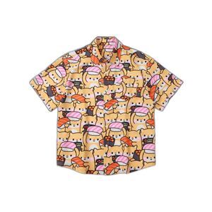 Men's Plus Casual Island Beach Shirt with Colorful Cartoon Cat & Sushi Roll XXL